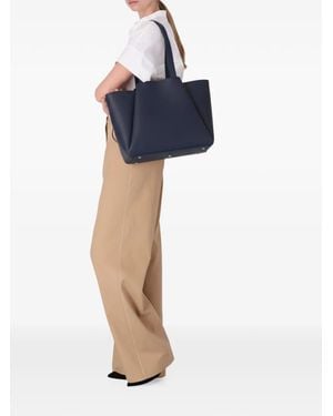 Kaai Midi Pyramid Leather Tote Bag - Blue