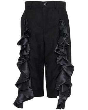 Noir Kei Ninomiya Ruffle-Trimmed Cropped Trousers - Black