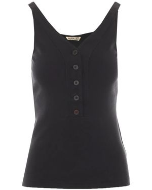 AURALEE V-Neck Ribbed Tank Top - Black