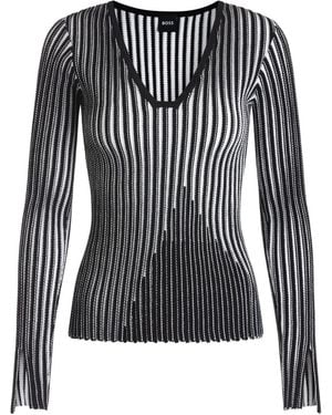 BOSS Maglione A Coste Con Scollo A V - Nero