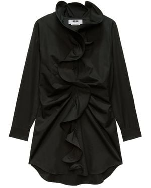 MSGM Ruffled Shirt Dress - Black