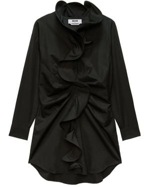 MSGM Ruffled Shirt Dress - ブラック