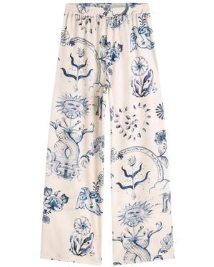 Scotch & Soda X Royal Delft Graphic-Print Wide-Leg Trousers - White