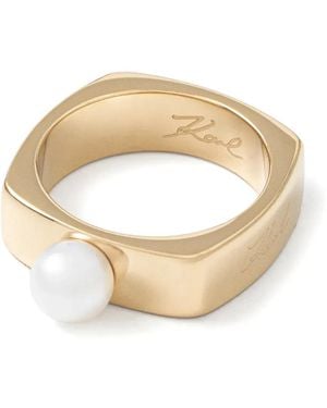 KARL LAGERFELD Faux-Pearl Square Ring - Metallic