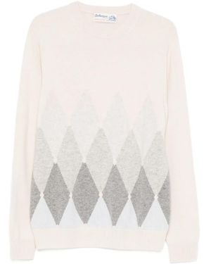 Ballantyne Argyle-Knit Crew-Neck Sweater - White