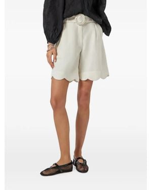 Scarlett Poppies Belted Scalloped-Hem Shorts - White