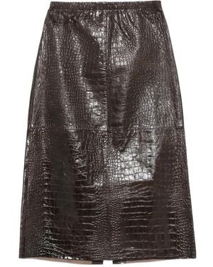 Alysi Croc-Effect Leather Midi Skirt - Grey