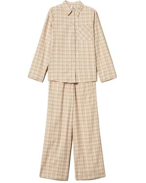 Twinset Mannish Check Pyjama Pants And Top - Natural