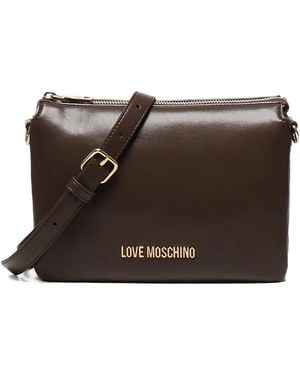 Love Moschino Logo-Plaque Zip-Top Shoulder Bag - Brown