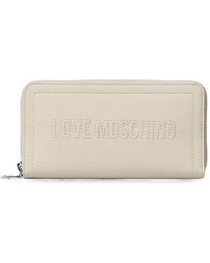 Love Moschino Embroidered Zip-Around Wallet - Natural