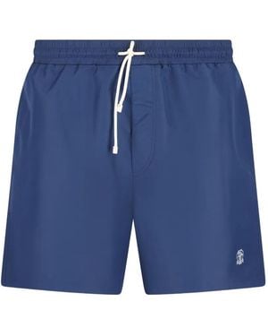 Brunello Cucinelli Logo-Detail Swim Short - Blue