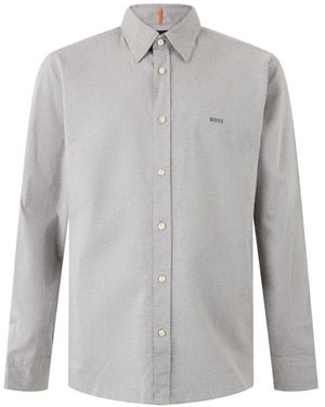 BOSS Logo-Embroidered Patterned Shirt - Gray