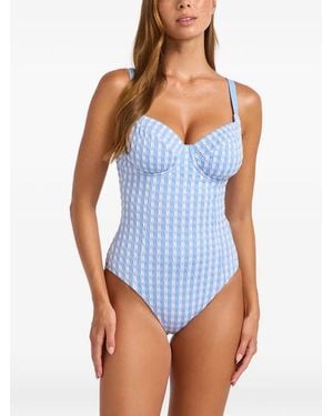 Seafolly Bañador A Cuadros Gingham Con Aros - Azul