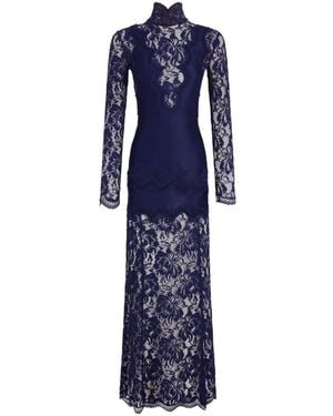 Rabanne Lace-Panelled High-Neck Maxi Dress - Blue