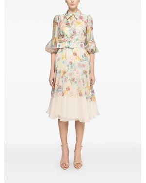 Nissa Printed Organza Midi Dress - Natural