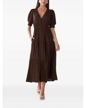 Willa Apple V-Neck Midi Dress - Brown