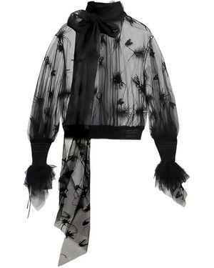 Blumarine Insect-Embroidered Tulle Blouse - Black