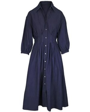 Twp Balloon-Sleeve Midi Dress - Blue