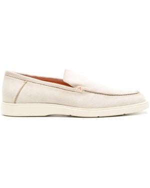 Santoni Almond-Toe Suede Loafers - Natural