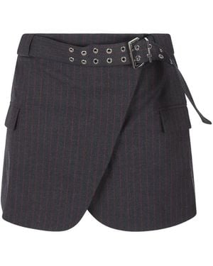 Ganni Pinstripe Belted Mini Skirt - Gray