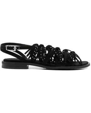Ash Panic Studded Fringed Sandals - Black