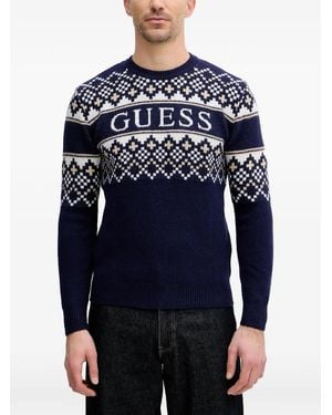 Guess Fair Isle Round Neck Sweater - Blue