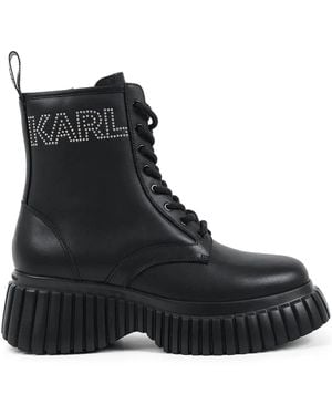 KARL LAGERFELD Logo-Embellished Combat Boots - Black