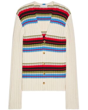 Dries Van Noten Striped V-Neck Cardigan - White
