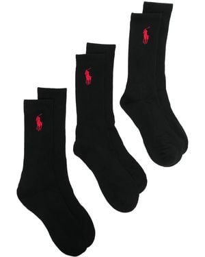 Polo Ralph Lauren Three-Pack Big Pony-Motif Socks - Black