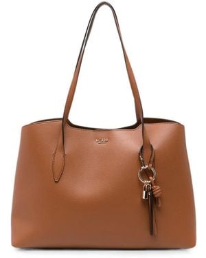 Guess Melody Logo-Plaque Leather Shoulder Bag - Brown