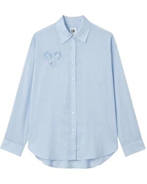 B+ AB Floral-Appliqué Striped Shirt - Blue