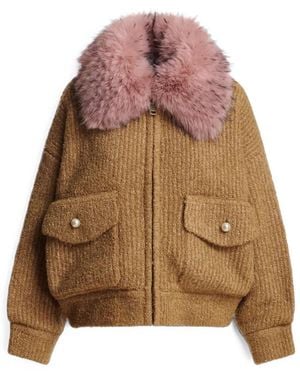 Essentiel Antwerp Canada Bouclé Vest Met Kraag Van Imitatiebont - Bruin