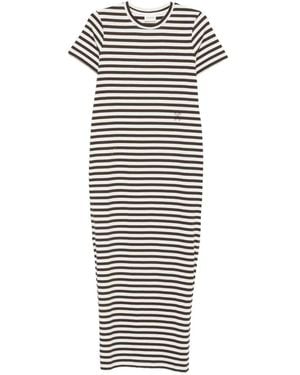 Closed Striped Logo-Print Dress - White