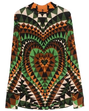 FARM Rio Geometric Heart Print Top - Green