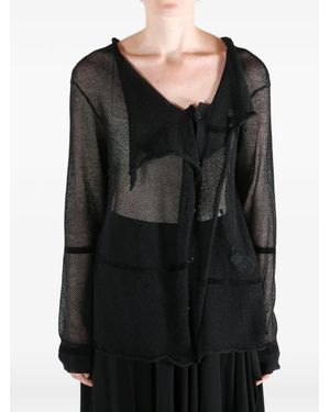 Yohji Yamamoto Mesh-Knit Draped Cardigan - Black