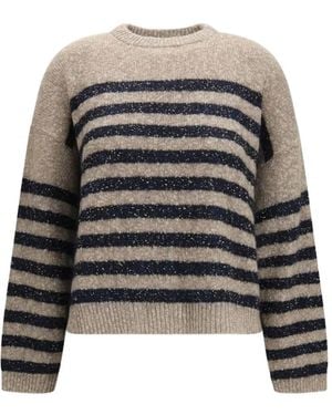 Brunello Cucinelli Striped-Pattern Jumper - Grey