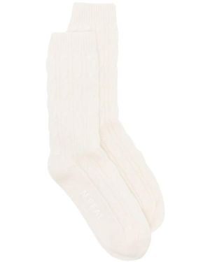 N.Peal Cashmere Cable-Knit Cashmere Socks - White