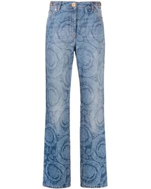 Versace Straight Jeans With Barocco Print - Blue