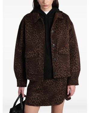 MC2 Saint Barth Leopard-Print Flap-Pocket Jacket - Black