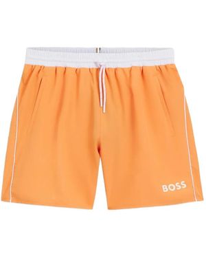 BOSS Drawstring-Fastening Side-Stripe Swim Shorts - Orange