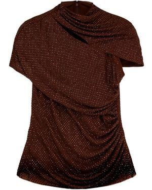Self-Portrait Embellished Draped Top - Brown