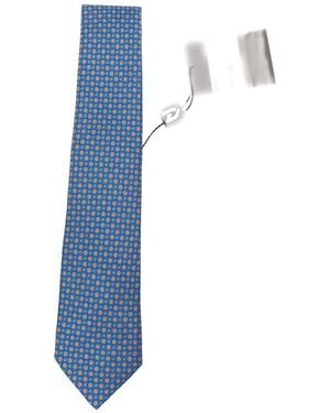 Kiton Geometric-Print Silk Tie - Blue