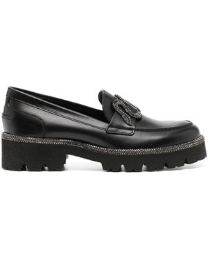 Rene Caovilla Morgana Leather Loafers - Black