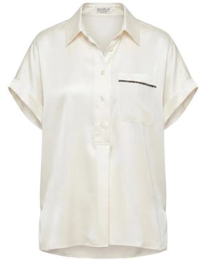 Brunello Cucinelli Monili-Chain Short-Sleeved Blouse - White