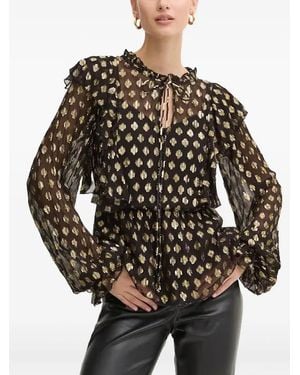 Never Fully Dressed Geometric-Print Ruffled Blouse - Black