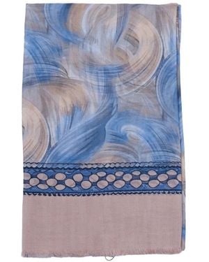 D'Aniello Abstract-Print Frayed Scarf - Blue
