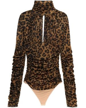 Blumarine Body fruncido con estampado de leopardo - Marrón