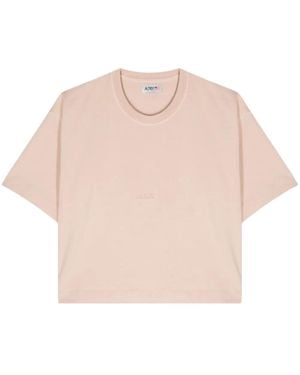 Autry Logo-Debossed Cotton T-Shirt - Pink