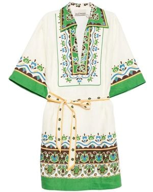 ALÉMAIS Bridgette Graphic-Print Belted Mini Dress - Green