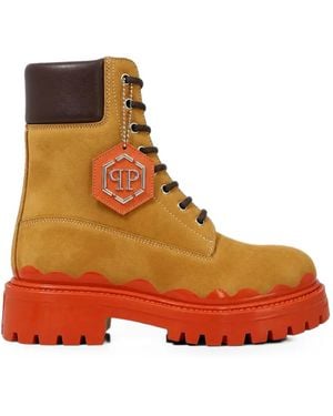 Philipp Plein Nabuk Lace-Up Boots Immersed - Orange
